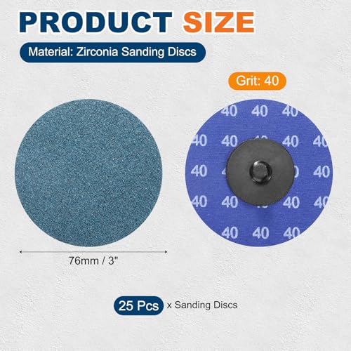 25 Pcs Zirconia Quick Change Sanding Discs 3", 40 Grit - size: 40 Grit