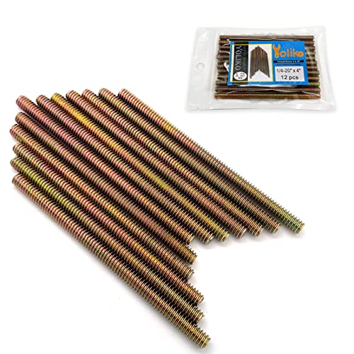 12pcs Color Zinc Fully All Threaded Rod Carbon Steel Long Thread Screw 1/4x4 for Furniture Garden Railing Mounting Assembly Fastening Steel Frame Connection Full Thread Rod for Furniture - size: Color-Zinc 1/4x4 Inch-12P