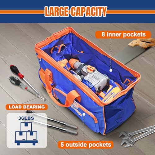 WADFOW 19in Waterproof Tool Bag, Extra-Large, Wide Mouth, 600D, Hi-Vis - style: 19 inch