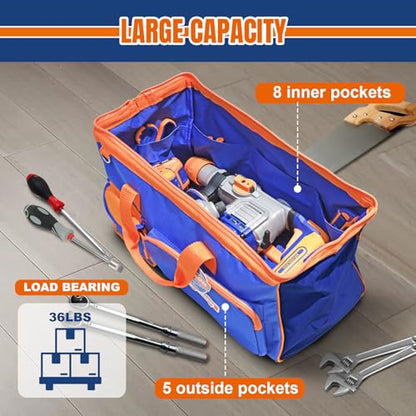 WADFOW 19in Waterproof Tool Bag, Extra-Large, Wide Mouth, 600D, Hi-Vis - style: 19 inch