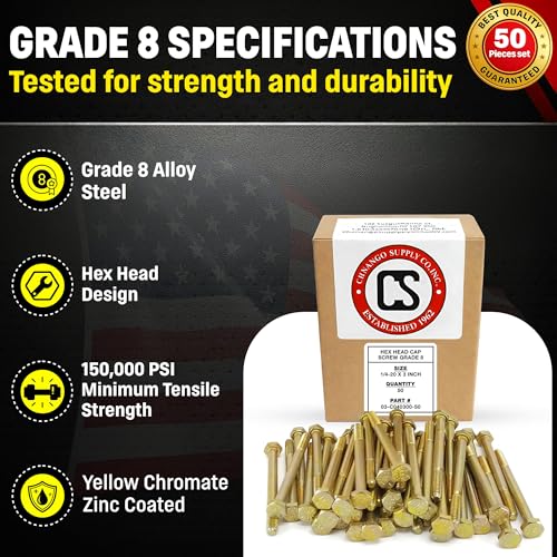 Chenango Supply 1/4-20 x 3 Grade 8 Hex Head Bolts - size: 1/4-20x3 50pcs