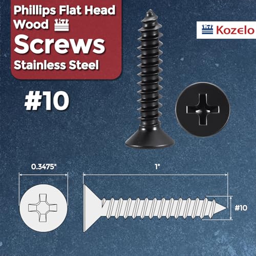 50pcs Phillips Wood Screws #10x1 304 Stainless Steel Black - color: Black, size: #10x1"