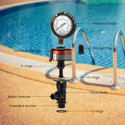 MEASUREMAN Manual Air Relief Valve, Pool Filter Valve with Pressure Gauge, Spa Filter Replacement - size: Manual Air Relief Valve