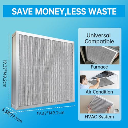 UBeesize 20x20x4 Reusable Electrostatic Air Filter HVAC AC Furnace Filter,Washable, Lasts a Lifetime,Permanent Air Filter,Breathe Fresher,Home And Office(Actual Size:19.37x19.37x3.58In) - size: 19.4" x 19.4" x 3.6"