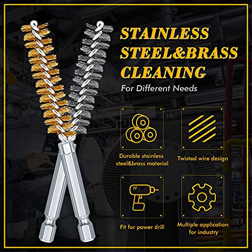 12 Pieces Bore Brush for Drill Wire Bore Brush Set - style: Stainless Steel, Brass