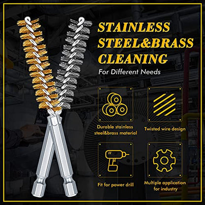 12 Pieces Bore Brush for Drill Wire Bore Brush Set - style: Stainless Steel, Brass