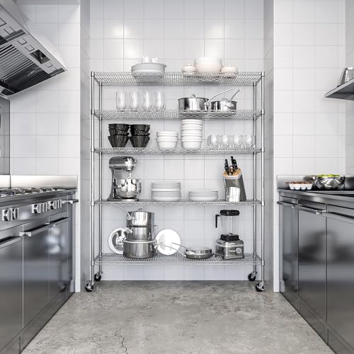 Seville Classics UltraDurable Heavy Duty NSF Solid Steel Wire Rack Storage Unit Organizer for Garage, Warehouse, Office, Restaurant, Classroom, Kitchen, 5-Tier Shelving, 60" W x 18" D - color: Steel, size: 5-Tier Shelving, 60" W x 18" D