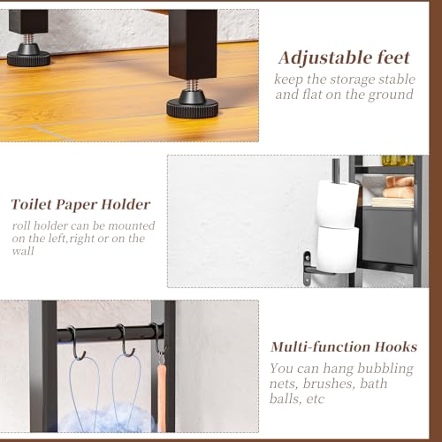 Simple Trending 4 Tier Over The Toilet Storage with Drawers, Heavy Duty Bathroom Stand Organizer Metal Shelves for Laundry, Black - color: 4-tier Black With Drawers