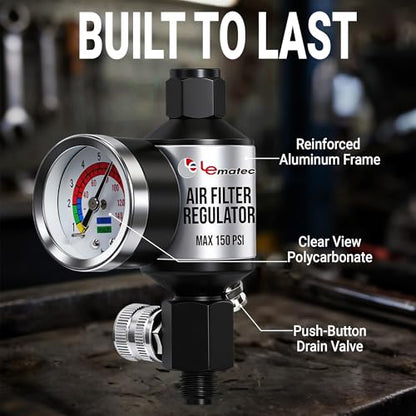LE LEMATEC Paint Sprayer Regulator with Gauge & Water Separator
