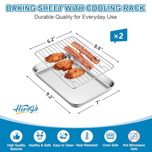 Herogo Small Stainless Steel Baking Sheet with Rack Set, 9.2'' x 7'' x 1'' - size: 9.2 x 7 x 1 inch