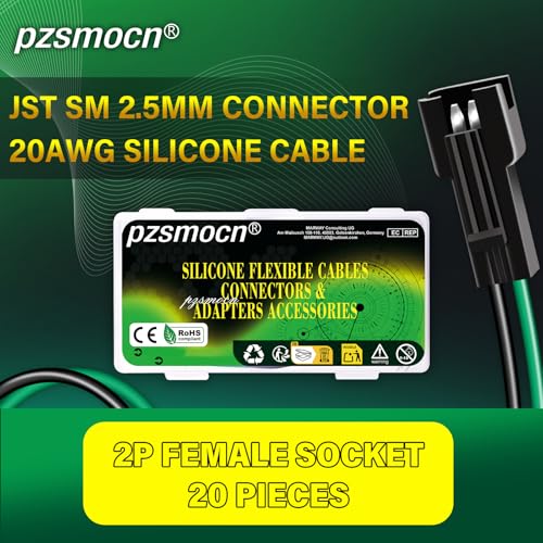 20Pieces JST SM 2.5mm 2 Pin 20AWG Silicone Connector Kit 20cm Set - size: 2-Pin, style: JST-SM-F