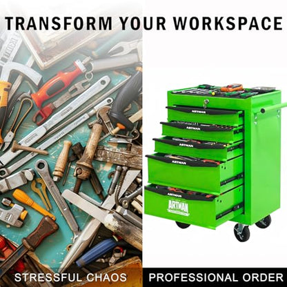 5-Drawer Rolling Tool Chest, Lockable for Garage, Green - color: Green, size: 5-Drawers