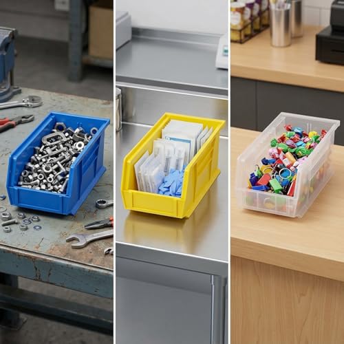 QUANTUM STORAGE SYSTEMS QUS234BR Ultra Stack & Hang Recycled Plastic Heavy Duty Part Organizer Black Bins 15" L x 6" W x 5" H 12 Pack