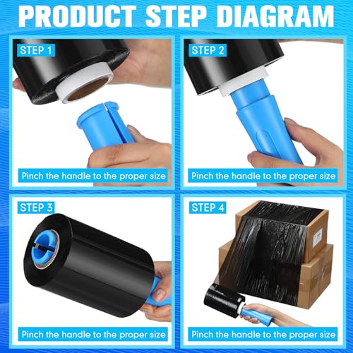 Jutom 16 Pcs Mini Stretch Film Industrial Shrink Wrap Roll Plastic Film for Moving 2 Handles 5" x 1000 ft Pallet Wrap Packaging Self Adhering Shipping for Moving Furniture Packing (Black,Blue) - color: Black