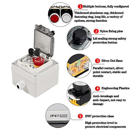 Lockable E-Stop Key Switch with Cover, Anti-Misoperation IP67 Station - color: Lock/emergency stop button