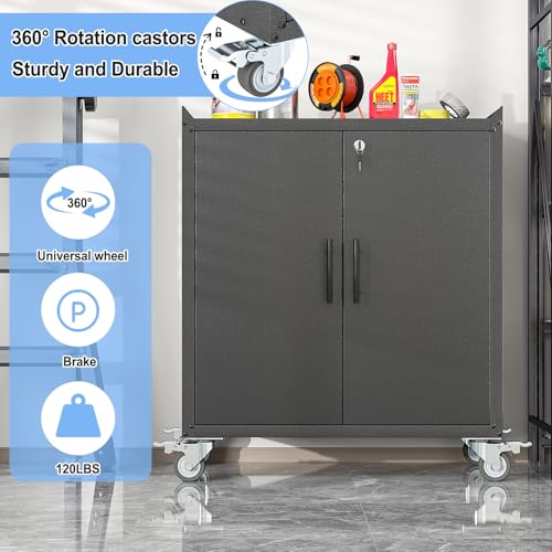 35.6" Rolling Metal Garage Storage Cabinet with Wheels & Lock, Black Gray - color: Black Gray, size: 18"D x 30"W x 35.6"H