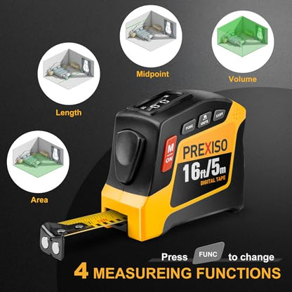 PREXISO 2-in-1 Digital Tape Measure, 16Ft Rechargeable Measuring Tape - color: Yellow