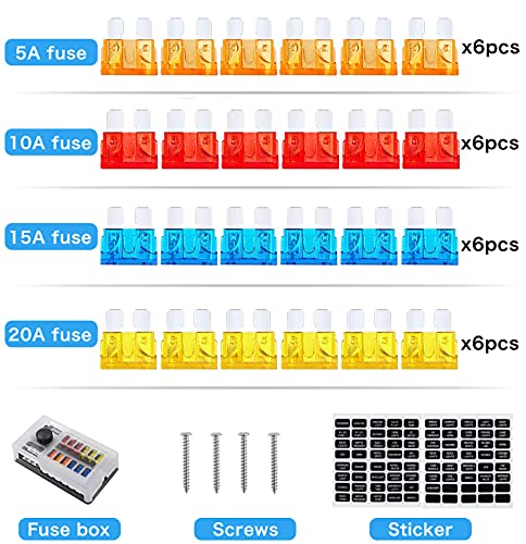 12 Way 12V Fuse Box 12Volt Blade Fuse Block Holder, 12 Circuit W/Negative Bus Waterproof Fuse Box with LED Indicator for 12V/24V Automotive Golf Cart Truck Car Boat Marine RV Van Vehicle - style: Upgrade 12 Way