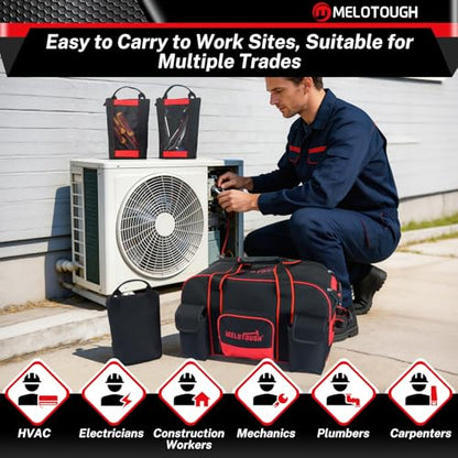 MELOTOUGH Rolling Tool Bag with 3 Zipper Pouches, Heavy Duty Large Tool Bag with Concealed Telescoping Handle, Multi-Pocket Organizer for Construction, Electrician, HVAC - 4 Carrying Options (Red) - style: Rolling Tool Bag Set