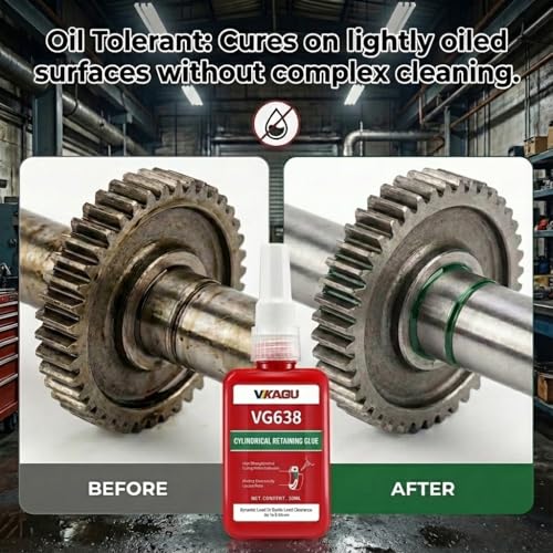 VG638 Retaining Compound, High Strength Cylindrical Adhesive for Bearings, Shafts & Gears - Fills Gaps up to 0.25mm, Restores Worn Parts, Green Anaerobic Glue, 1.69 fl oz - size: VG638, style: 1 Pack