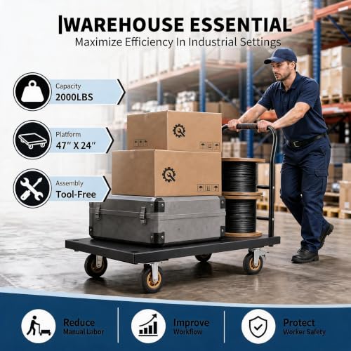 Heavy Duty Platform Truck, 2000 Lbs Capacity Flatbed Cart