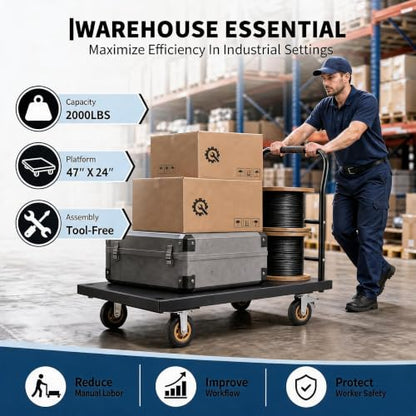 Heavy Duty Platform Truck, 2000 Lbs Capacity Flatbed Cart