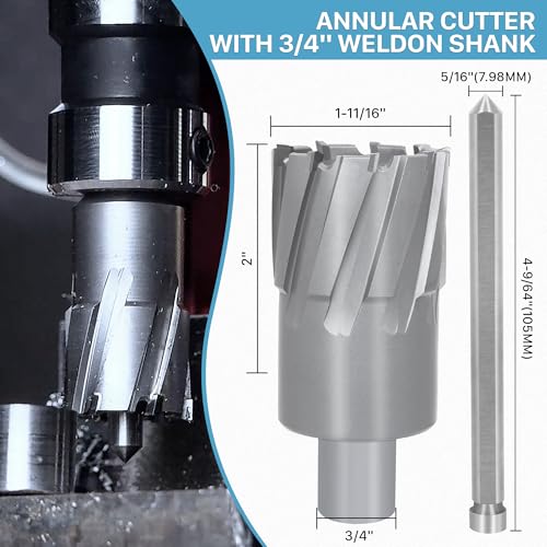 KEENTECH Carbide-Tipped Annular Cutter, 1-11/16" Diameter x 2" Depth, 3/4" Weldon Shank (2 Flat), High Speed Cutting TCT Mag Drill Bit with Pilot Pin for Harder Material, Stainless Steel, Cast Iron - size: 1-11/16" Dia * 2" Depth