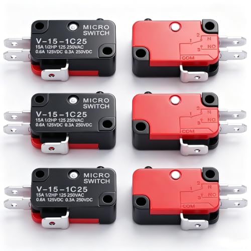 Twidec/6Pcs Snap Action Button Micro Limit Switch 125V/250V 16A SPDT for Microwave Oven Door Arcade V-15-1C25 - style: V-15-1C25