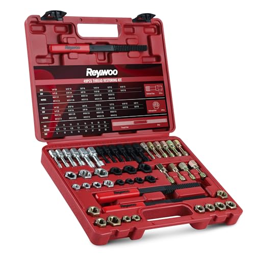 Reywoo 49 PC Thread Chaser Set, Metric and SAE Thread Restorer Tool - size: 49 PC in UNC UNF Metric Sizes