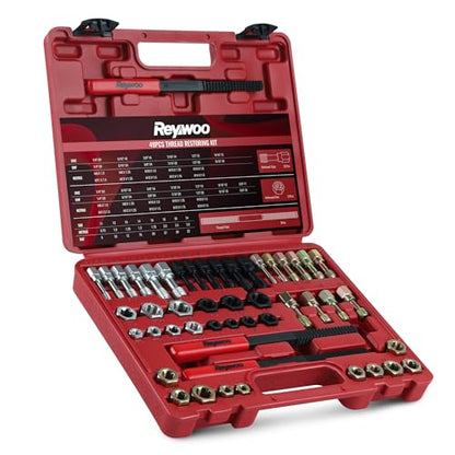 Reywoo 49 PC Thread Chaser Set, Metric and SAE Thread Restorer Tool - size: 49 PC in UNC UNF Metric Sizes