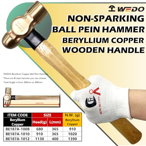 WEDO 3PCS Ball Pein Hammer,3/2lb+2lb+5/2lb Non-Sparking Ball Peen Hammer with Wooden Handle, Beryllium Copper,Non-Magnetic,Die-forged,Corrosion Resistant,BAM & FM Certificate,DIN Standard - color: Beryllium Copper, size: 3pcs-setC
