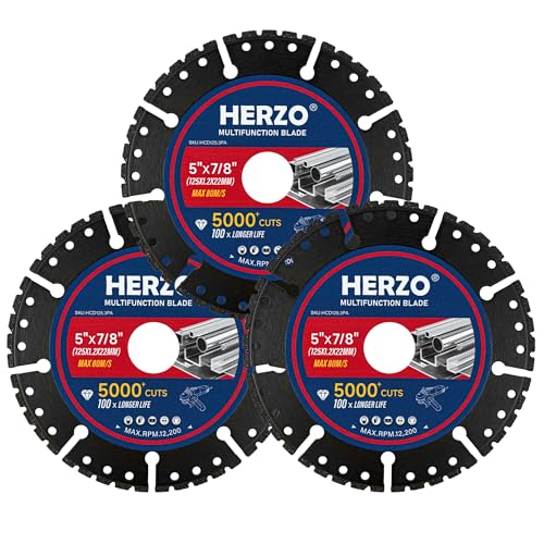 HERZO Diamond Cutting Wheel 5" x 7/8 Inch for Metal, Carbide Cut Off Wheels with 5000+ Cuts on Rebar, Steel, Iron and INOX-3 Pack - size: 5 Inch