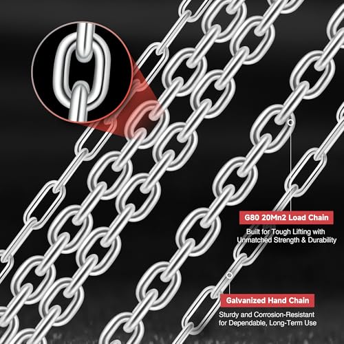 CREWORKS Hand Chain Hoist, 1 Ton 2200 lb Capacity 10 ft Manual Chain Hoist with G80 Load Chain & Galvanized Hand Chain, Heavy Duty Manual Lever Hoist for Construction Warehouse Automotive Factory - style: Round Hand chain hoist, 1 Ton, 10FT