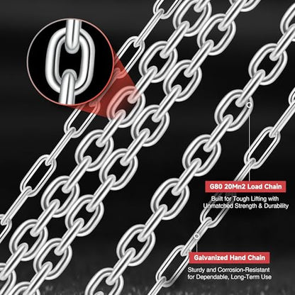 CREWORKS Hand Chain Hoist, 1 Ton 2200 lb Capacity 10 ft Manual Chain Hoist with G80 Load Chain & Galvanized Hand Chain, Heavy Duty Manual Lever Hoist for Construction Warehouse Automotive Factory - style: Round Hand chain hoist, 1 Ton, 10FT