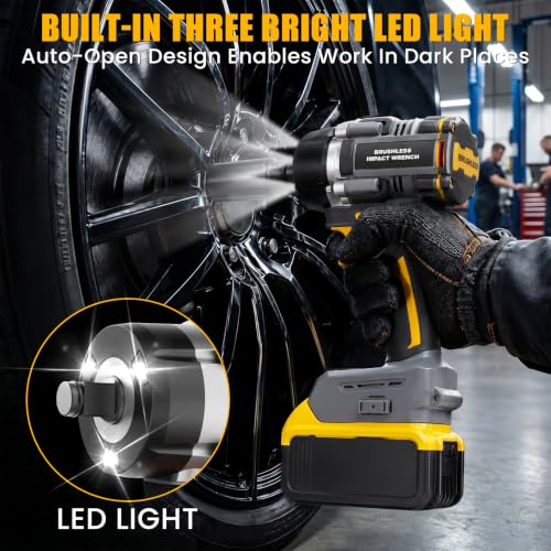 1/2" Cordless Impact Wrench 750 Ft-lbs Compatible with DeWalt 20V Battery