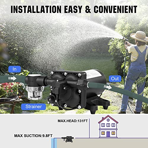 ECO-WORTHY Industrial Water Pressure Diaphragm Pump 110V 5.5GPM 55PSI On Demand RV Fresh Water Pump 110Volt include Garden Hose Adapters for Transfer Booster Heater Barrel Sprinkle Irrigation - color: Black 6
