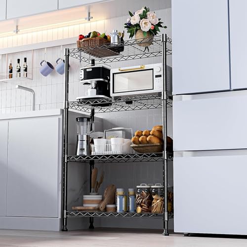 Storage Shelves - 4 Tier Metal Shelving Unit, 14" D × 36" W × 54" H - color: Black, size: 14"D X 36"W x 54"H, 4 Tier