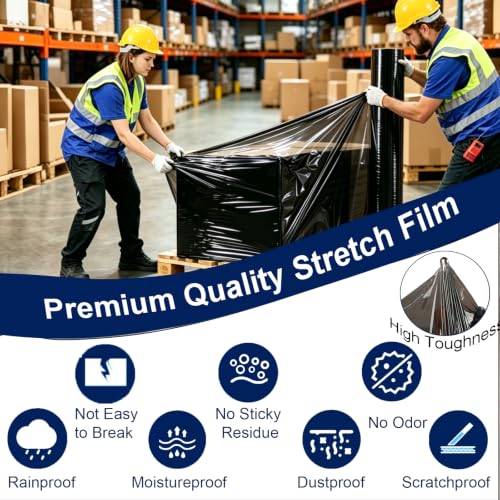 Black Stretch Wrap Film 20" x 820ft 80 Gauge Industrial Strength-4 Pack - color: Black 4 Pack
