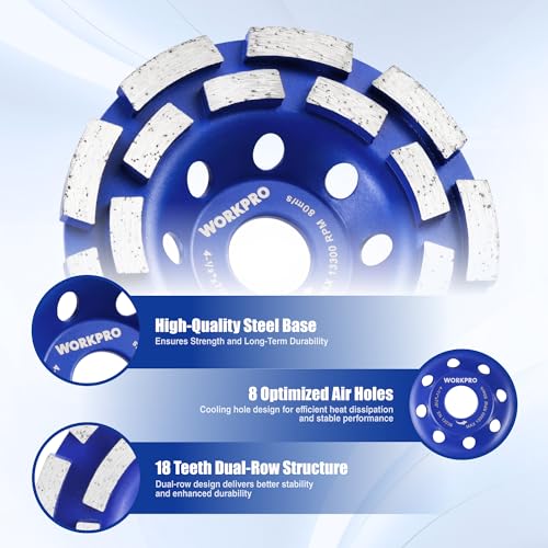 WORKPRO 4.5" Diamond Concrete Grinding Wheel, Double Row Cup Wheel - size: 4.5INCH(Double Row)
