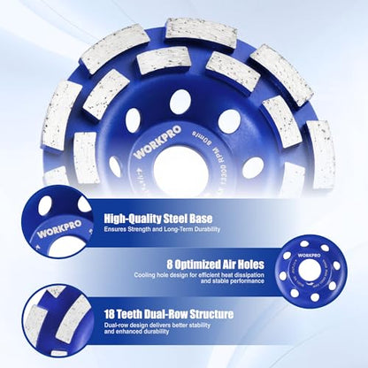 WORKPRO 4.5" Diamond Concrete Grinding Wheel, Double Row Cup Wheel - size: 4.5INCH(Double Row)