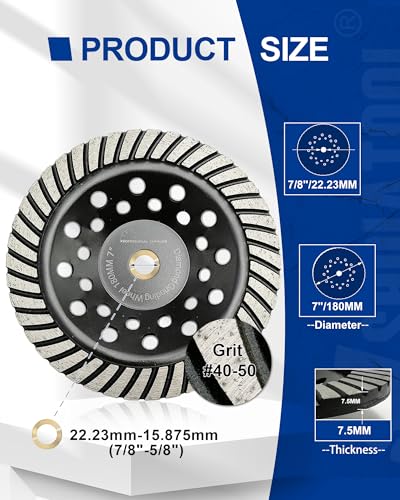 SHDIATOOL 7 Inch Turbo Row Diamond Grinding Cup Wheel for Concrete Granite Marble Masonry Brick Fits 7/8 Inch Arbor - size: 7 Inch, style: Turbo Rows