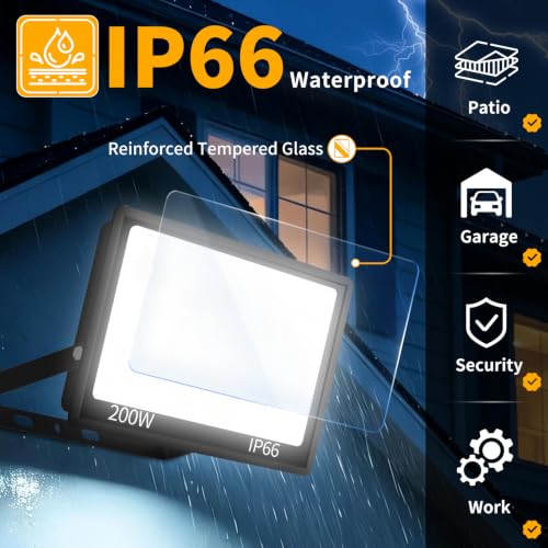 200W LED Flood Light Outdoor, 24000LM Exterior Security Lights, 2 Pack