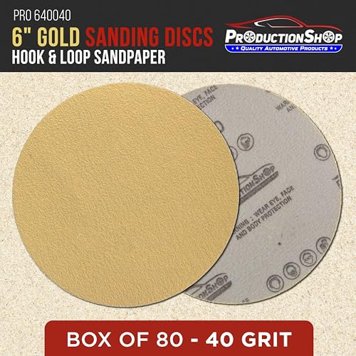 ProductionShop Premium 40 Grit 6" Gold Sanding Discs, Box of 80 - Hook & Loop Backing Abrasive Sandpaper for DA & Random Orbital Sanders - Sand Automotive Paint, Metal, Wood, Woodworking Furniture - style: 40 Grit