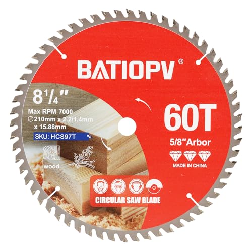 8-1/4 Inch Circular Saw Blade, 60-Tooth Carbide-Tipped Ultra-Fine Finish Professional Woodworking Blade for Smooth Cuts Compatible with Miter & Table Saws