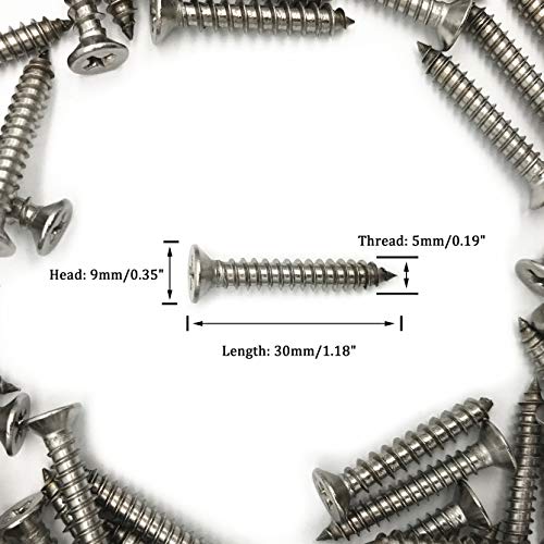 5 x 30mm Screw, Flat Head, Phillips Drive, Self Drilling, 304 Stainless Steel Drywall Wood Screws 100Pcs - size: 5 x 30mm