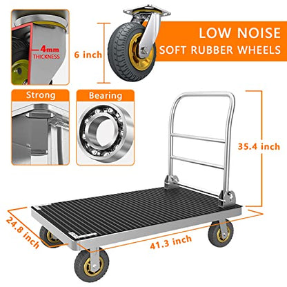 2200LBS Foldable Platform Truck Cart, 41.3x24.8 Flatbed Dolly w/ 6" Wheels - color: 2200lbs