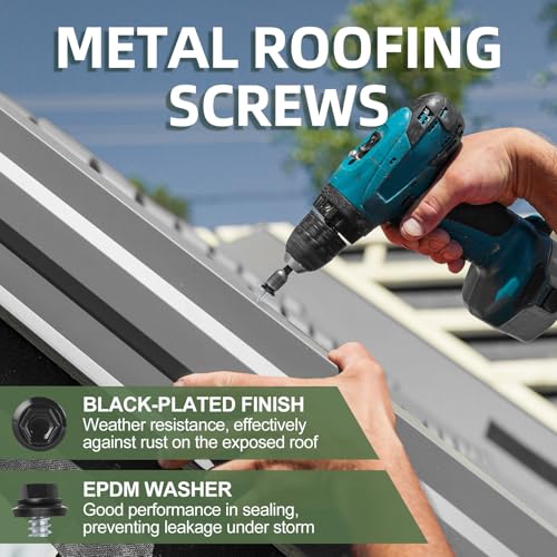 #12 x 2-1/2" (50 PCS) Black Metal Roofing Screws with Rubber Washer, Hex Head Self Tapping Screws for Metal, Self Drilling Sheet Metal Screw - size: #12 x 2-1/2"