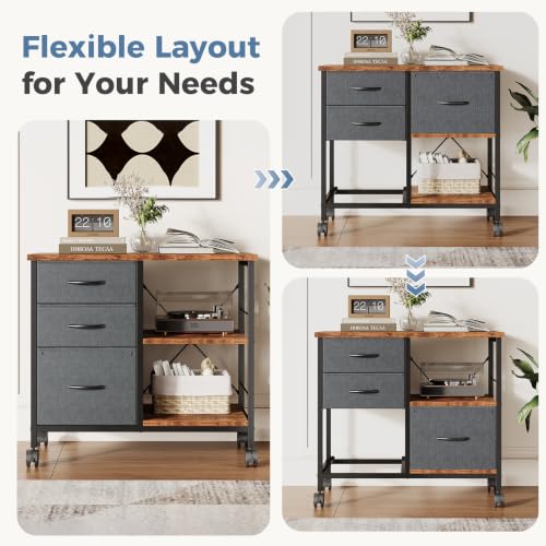 DUMOS 3 Drawer Mobile File Cabinet, Rolling Printer Stand with Storage - color: Grey