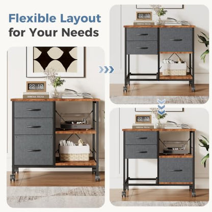 DUMOS 3 Drawer Mobile File Cabinet, Rolling Printer Stand with Storage - color: Grey