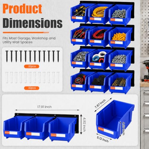 12pc Wall-Mounted Storage Organizer Set with Metal Rails Blue - color: Blue, size: V2-12Bins&4Rails